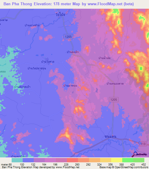 Ban Pha Thong,Thailand Elevation Map