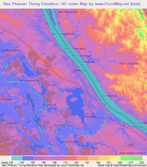 Ban Phanom Thung,Thailand Elevation Map
