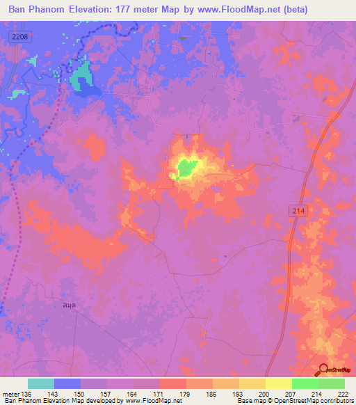 Ban Phanom,Thailand Elevation Map