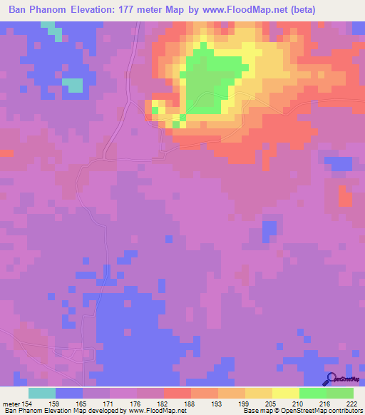 Ban Phanom,Thailand Elevation Map