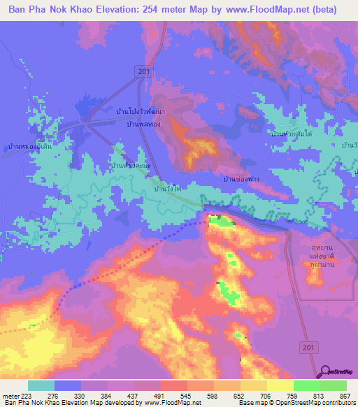 Ban Pha Nok Khao,Thailand Elevation Map
