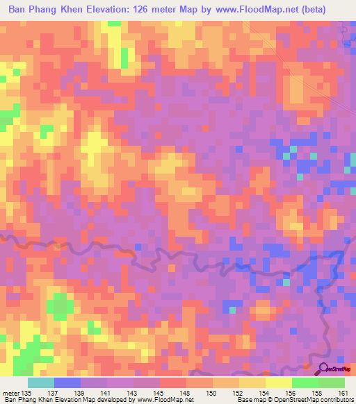 Ban Phang Khen,Thailand Elevation Map