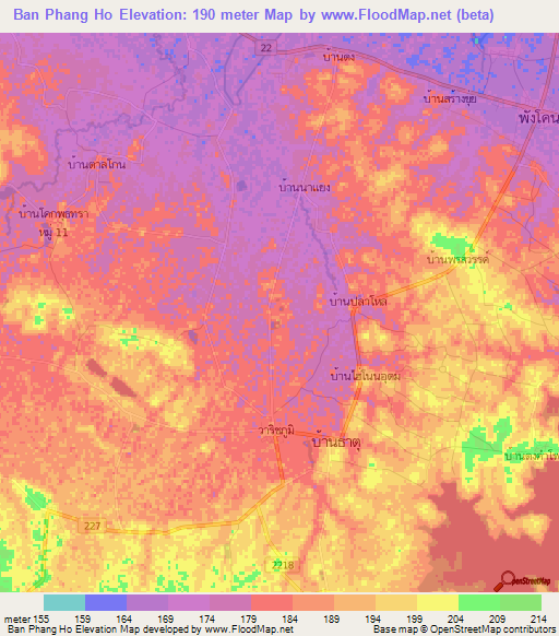 Ban Phang Ho,Thailand Elevation Map