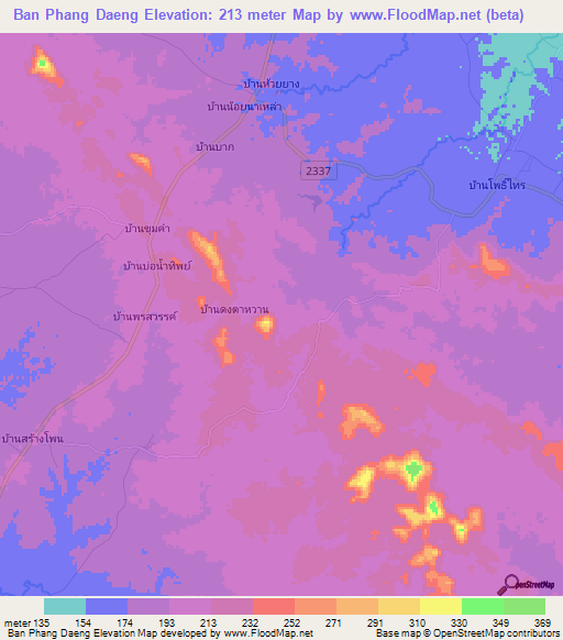 Ban Phang Daeng,Thailand Elevation Map