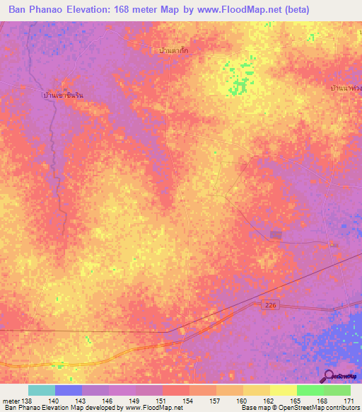 Ban Phanao,Thailand Elevation Map