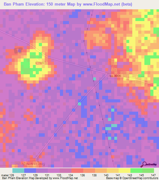 Ban Pham,Thailand Elevation Map