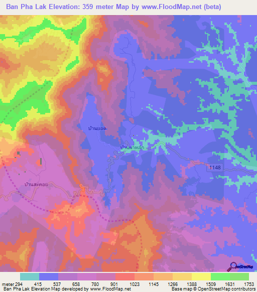 Ban Pha Lak,Thailand Elevation Map