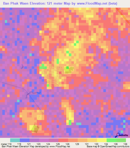 Ban Phak Waen,Thailand Elevation Map
