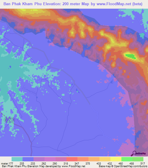 Ban Phak Kham Phu,Thailand Elevation Map