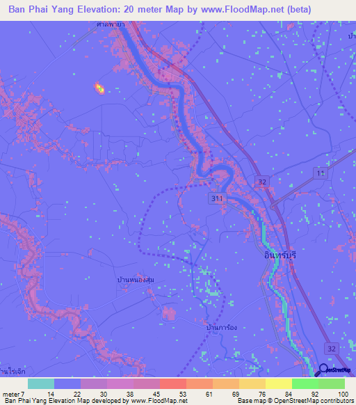 Ban Phai Yang,Thailand Elevation Map