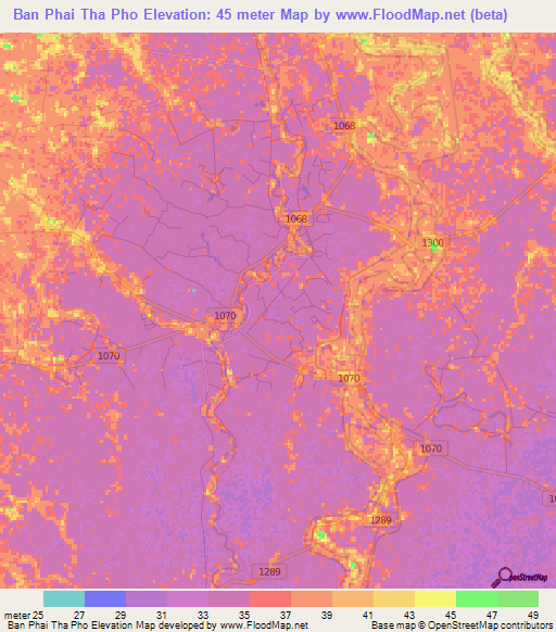 Ban Phai Tha Pho,Thailand Elevation Map