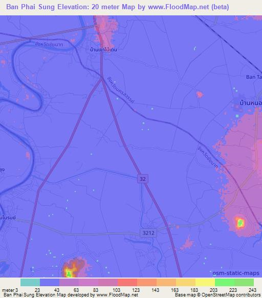Ban Phai Sung,Thailand Elevation Map