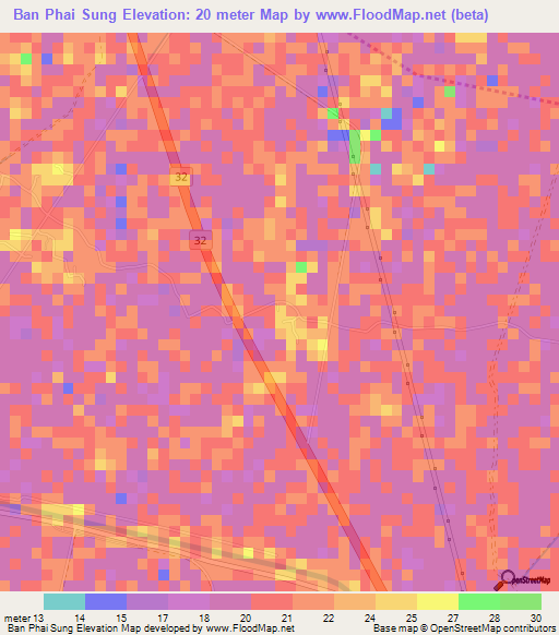 Ban Phai Sung,Thailand Elevation Map