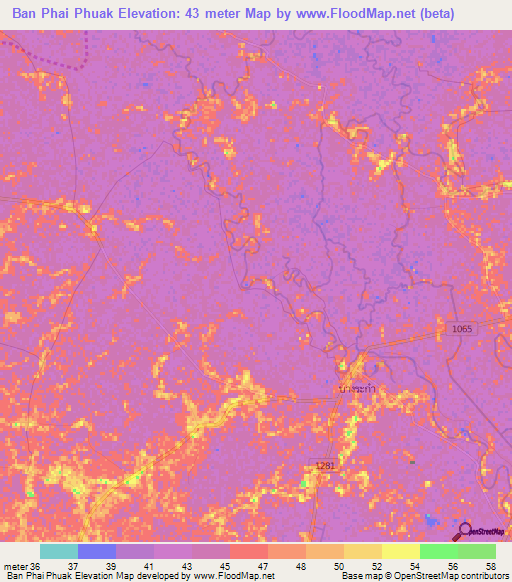 Ban Phai Phuak,Thailand Elevation Map