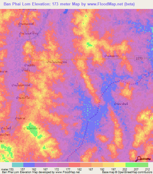 Ban Phai Lom,Thailand Elevation Map