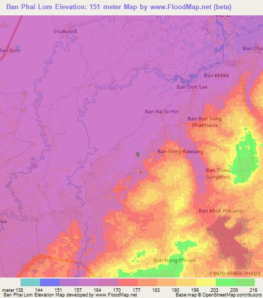 Ban Phai Lom,Thailand Elevation Map