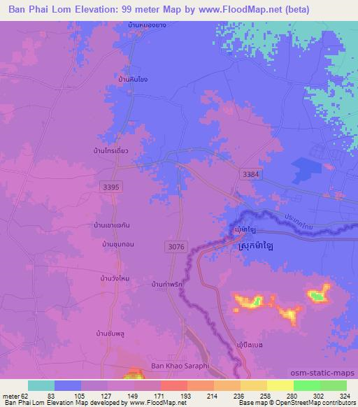 Ban Phai Lom,Thailand Elevation Map