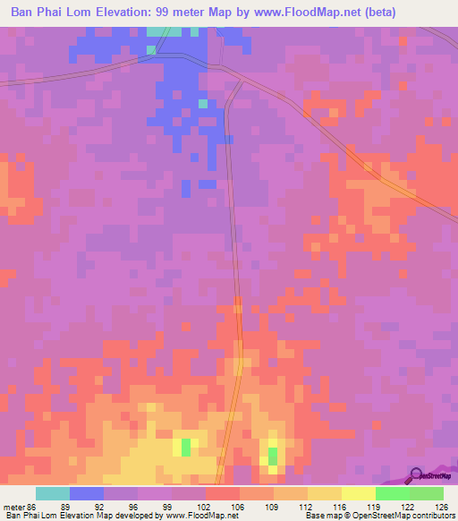 Ban Phai Lom,Thailand Elevation Map