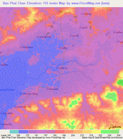 Ban Phai Chan,Thailand Elevation Map