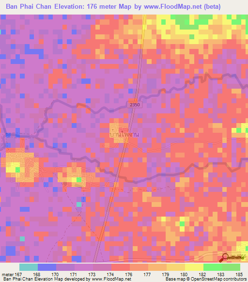 Ban Phai Chan,Thailand Elevation Map
