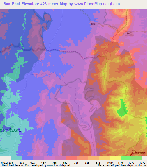 Ban Phai,Thailand Elevation Map
