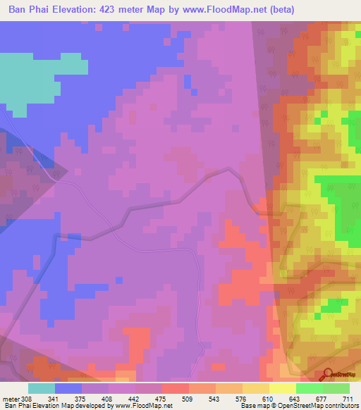 Ban Phai,Thailand Elevation Map