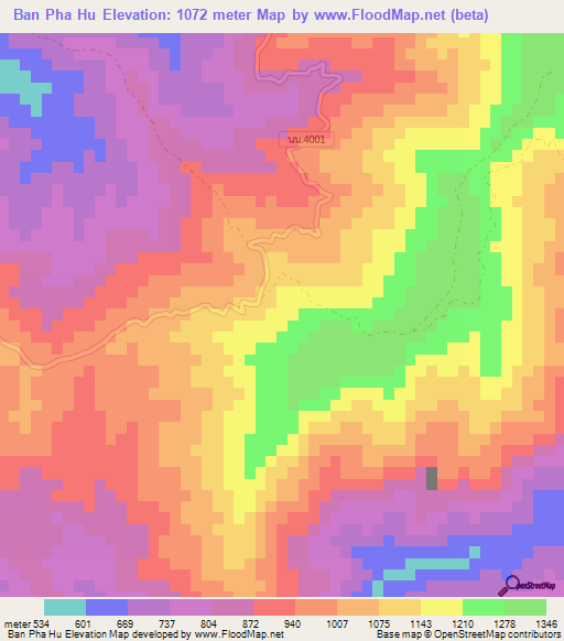 Ban Pha Hu,Thailand Elevation Map