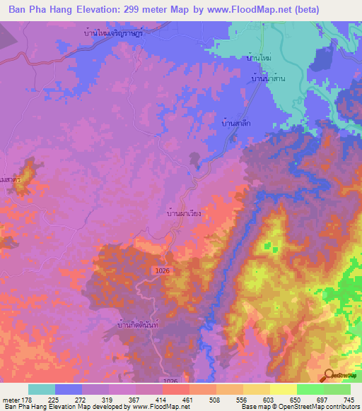 Ban Pha Hang,Thailand Elevation Map