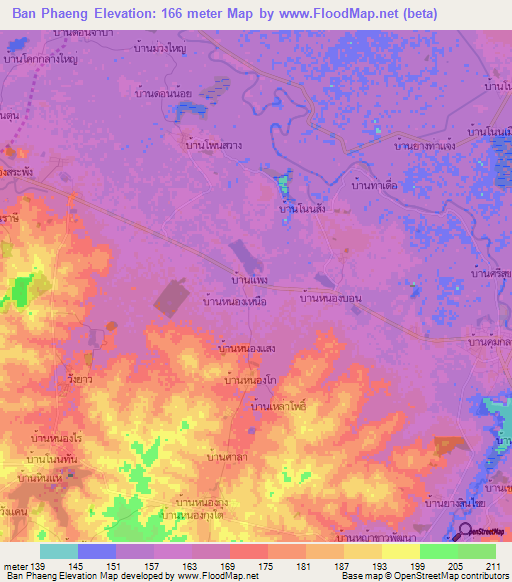 Ban Phaeng,Thailand Elevation Map