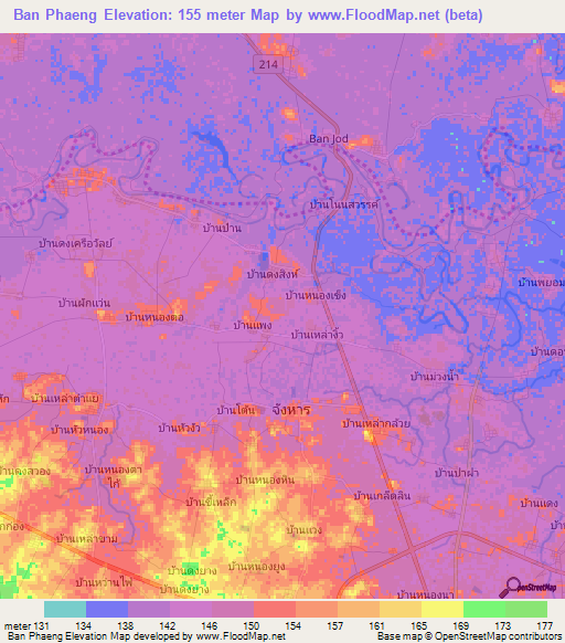 Ban Phaeng,Thailand Elevation Map