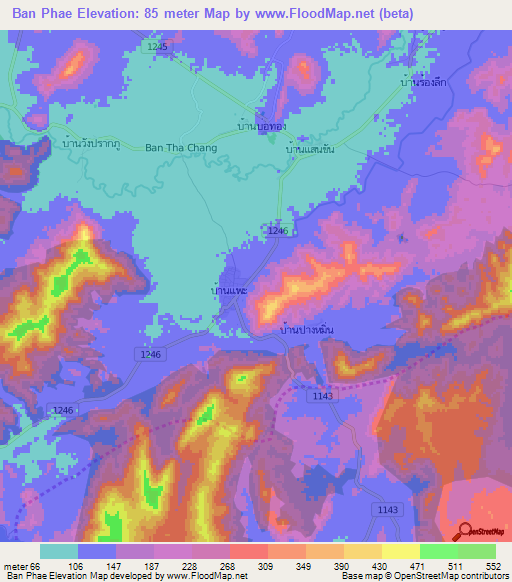 Ban Phae,Thailand Elevation Map