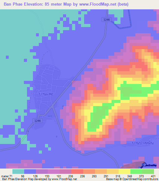 Ban Phae,Thailand Elevation Map