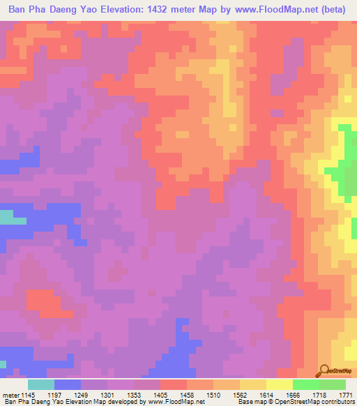 Ban Pha Daeng Yao,Thailand Elevation Map