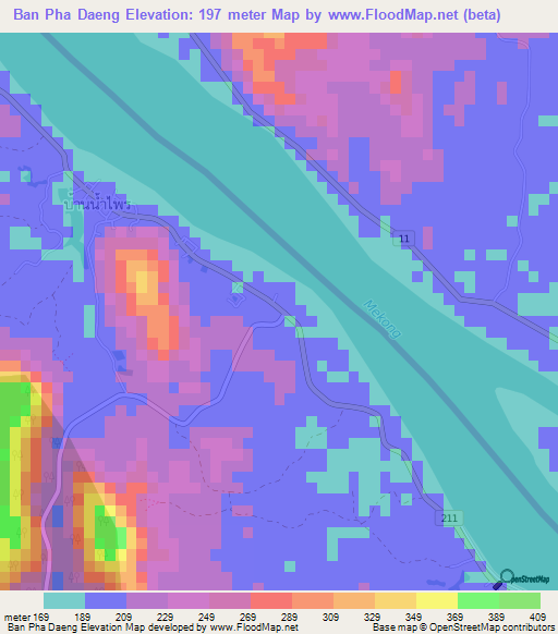 Ban Pha Daeng,Thailand Elevation Map