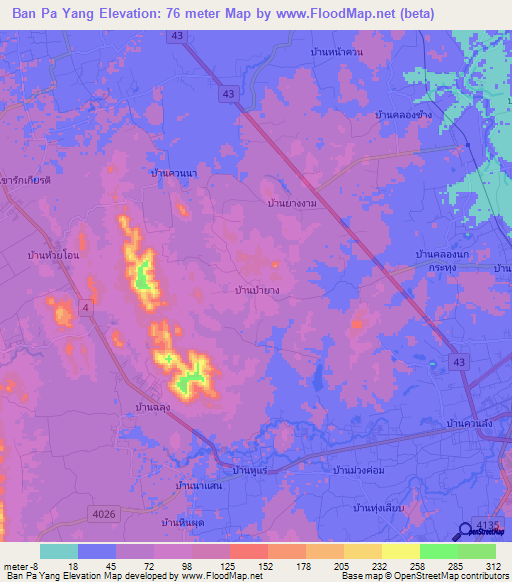 Ban Pa Yang,Thailand Elevation Map