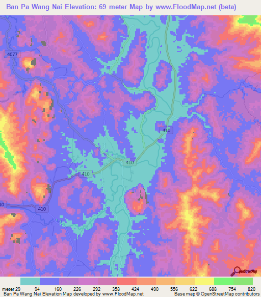 Ban Pa Wang Nai,Thailand Elevation Map