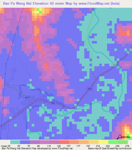 Ban Pa Wang Nai,Thailand Elevation Map