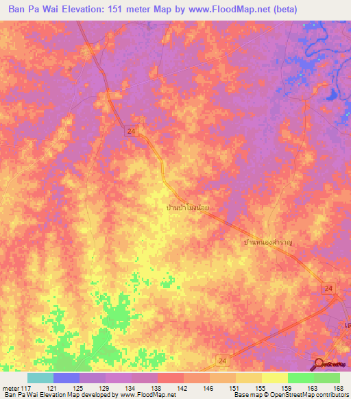 Ban Pa Wai,Thailand Elevation Map