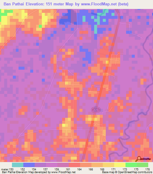 Ban Pathai,Thailand Elevation Map