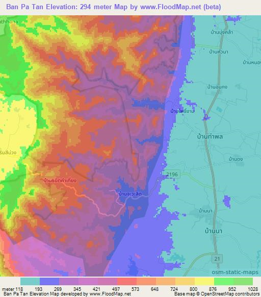 Ban Pa Tan,Thailand Elevation Map