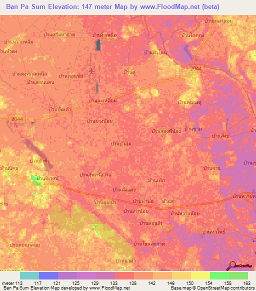 Ban Pa Sum,Thailand Elevation Map