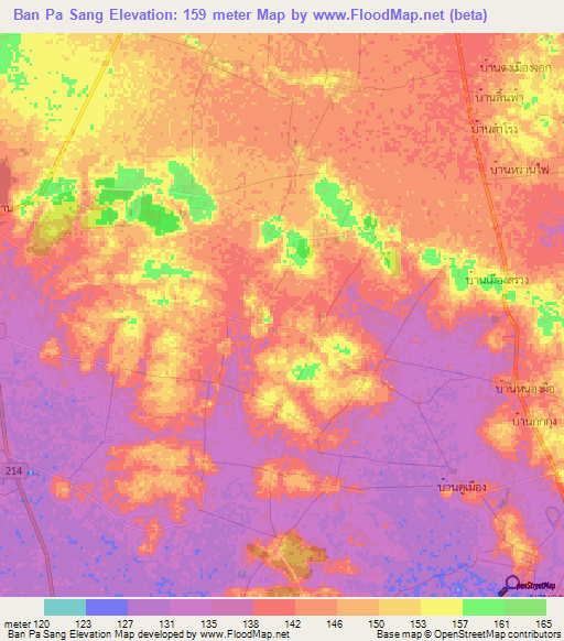 Ban Pa Sang,Thailand Elevation Map