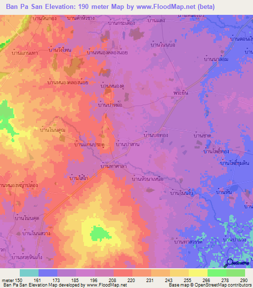 Ban Pa San,Thailand Elevation Map