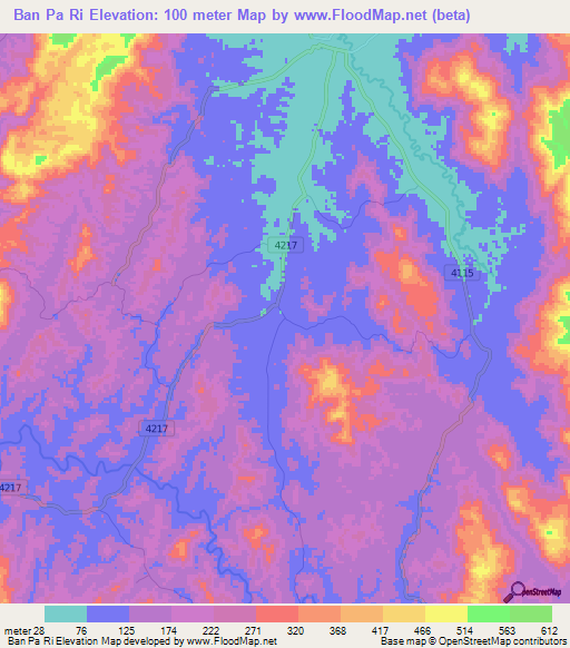 Ban Pa Ri,Thailand Elevation Map