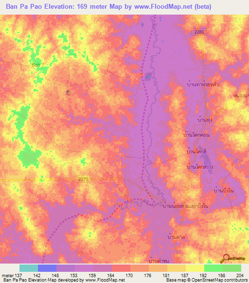 Ban Pa Pao,Thailand Elevation Map