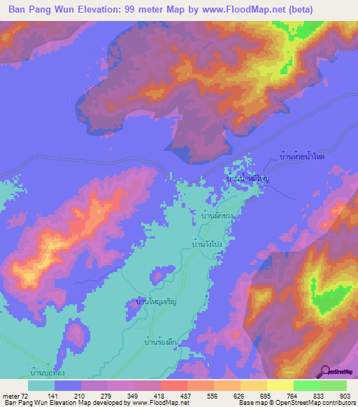 Ban Pang Wun,Thailand Elevation Map