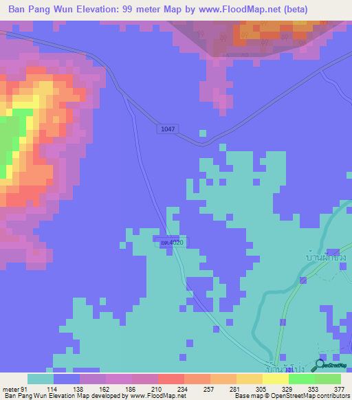 Ban Pang Wun,Thailand Elevation Map