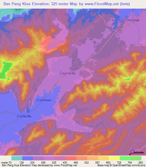 Ban Pang Klua,Thailand Elevation Map