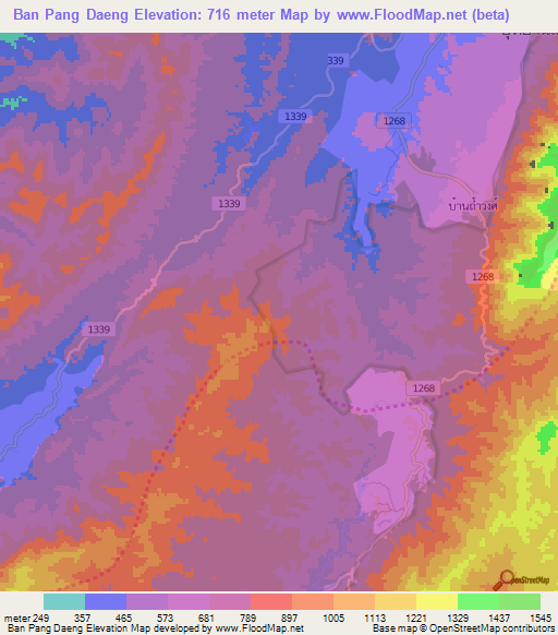 Ban Pang Daeng,Thailand Elevation Map