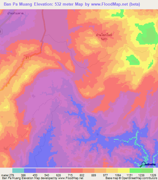 Ban Pa Muang,Thailand Elevation Map